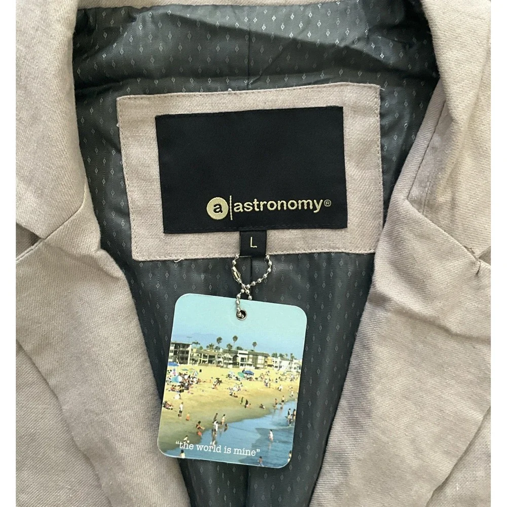 Astronomy Mens Linen Cotton Colorblock Blazer Jacket Light Taupe Gray Large NWT‎